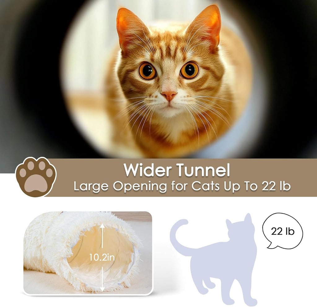 Peekaboo Cat Cave with Washable Mat, Collapsible Cat Play Tunnel for Kittens & Small Pets, Plush Cat Donut Bed Tunnel, Beige