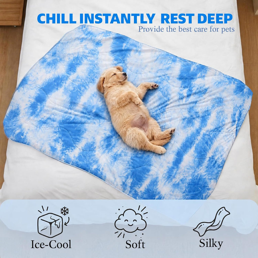 Cooling Blanket For Dogs. Dog Cooling Blankets For Large Dogs, Breathable Cooling Fabric, Cold Washable, Cooling Dog Blanket Durable Scratch-Resistant Soft Fabric for All Seasons, Tie-Dye Blue