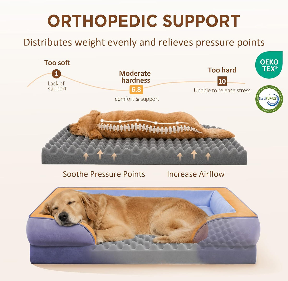 Comfort Expression Orthopedic Dog Bed for Extra Large Dogs with Bolster