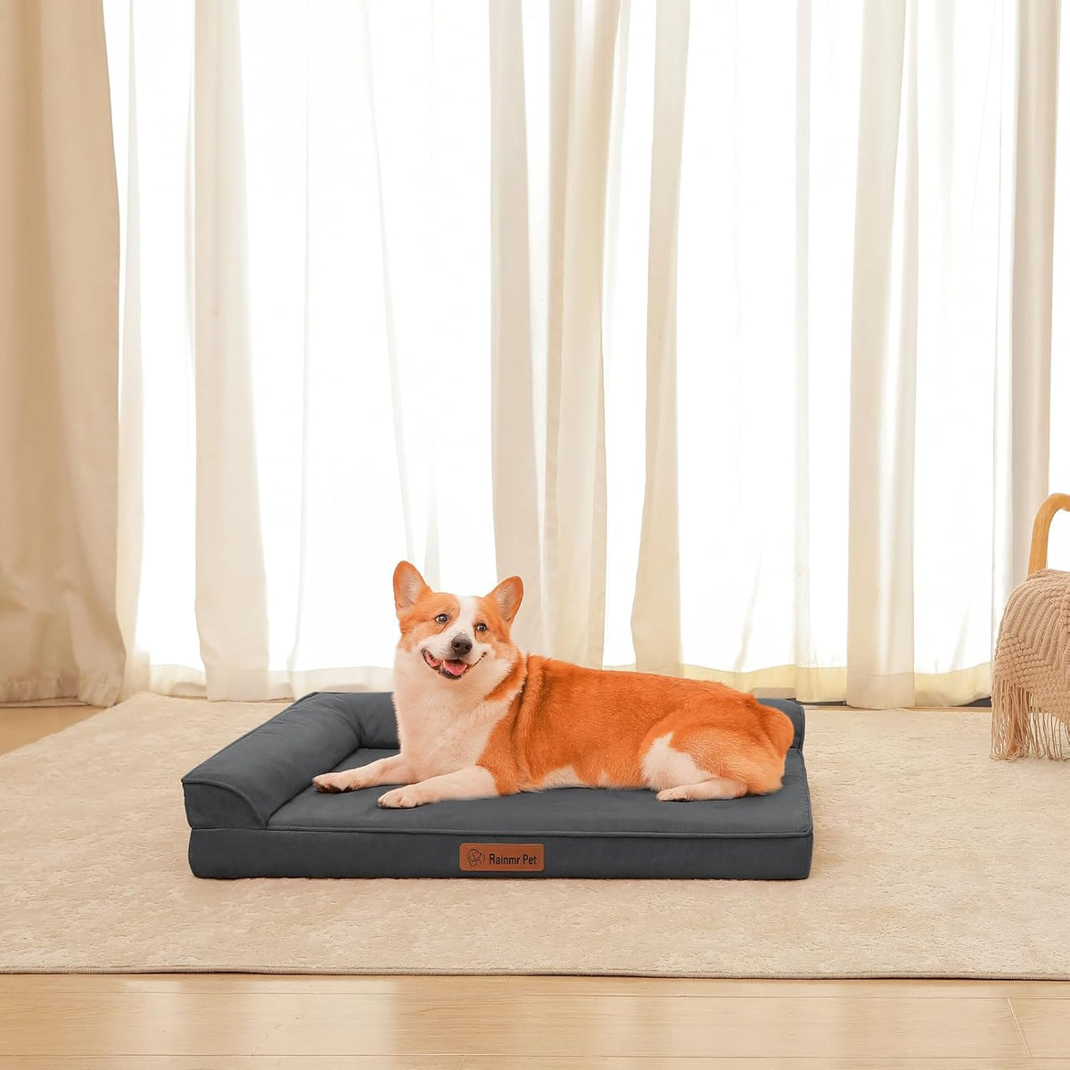 Rainmr Microsuede Dog Bed for Small & Medium Dogs - Orthopedic Dog Bed with Removable Washable Cover, Memory Foam Pet Bed Mat, 36x27 Inches, Dark Grey
