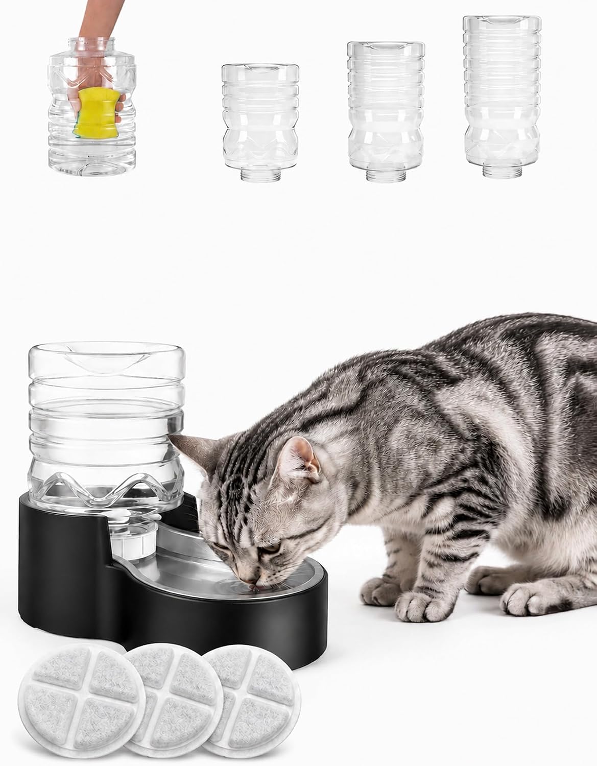Heouvo 1.3 Gal Gravity Cat Water Dispenser, Wide-Mouth, 3 Filters, Black