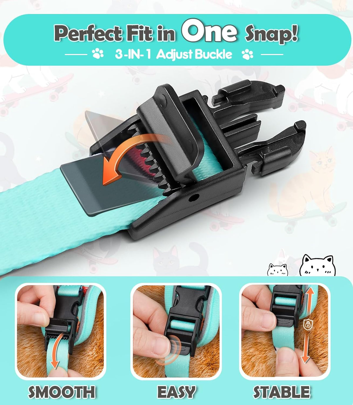 Halypet Cat Harness and Leash Set[MAX Safety 4th-Gen] Cute Escape Proof Vest Harness for Girl&Boy Cat Walking, Comfortable Adjustable Leash and Reflective Strips for Outdoor Kitten, S Purrfect Green