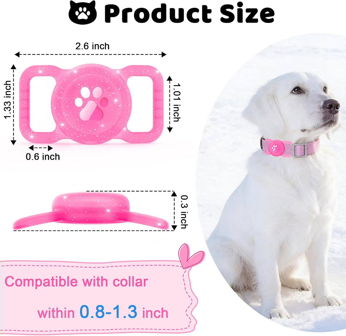SANKALA Luminous Airtag Dog Collar Holder, Pink Glitter, 1 Pack
