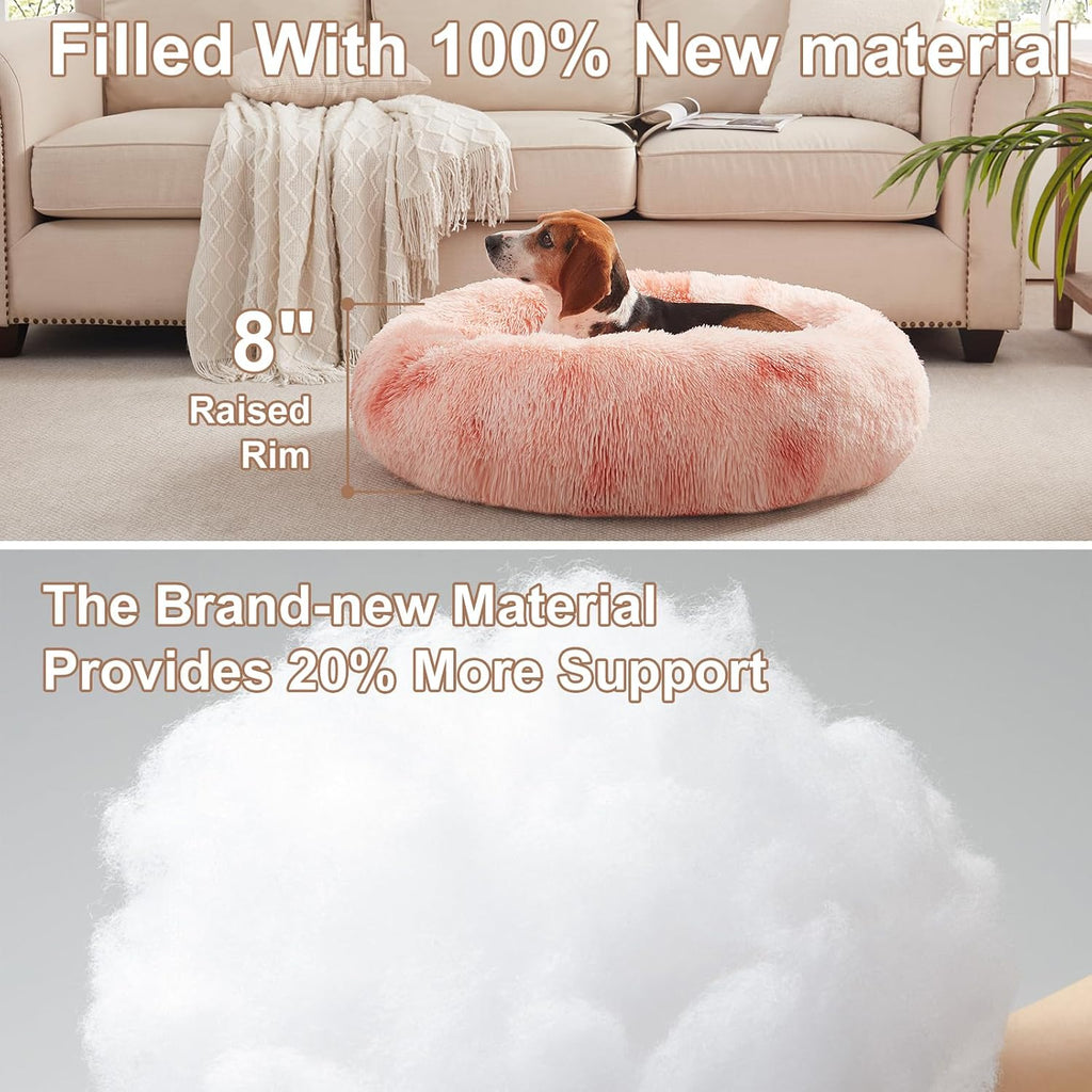 33 in Faux Fur Donut Dog Bed for Medium Plus Dogs,Tie-dye Pink