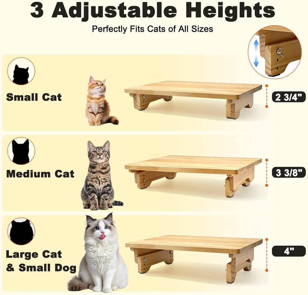 SZEE Adjustable Cat Food Stand, Elevated Cat Feeder Stand, 3-Height Setting