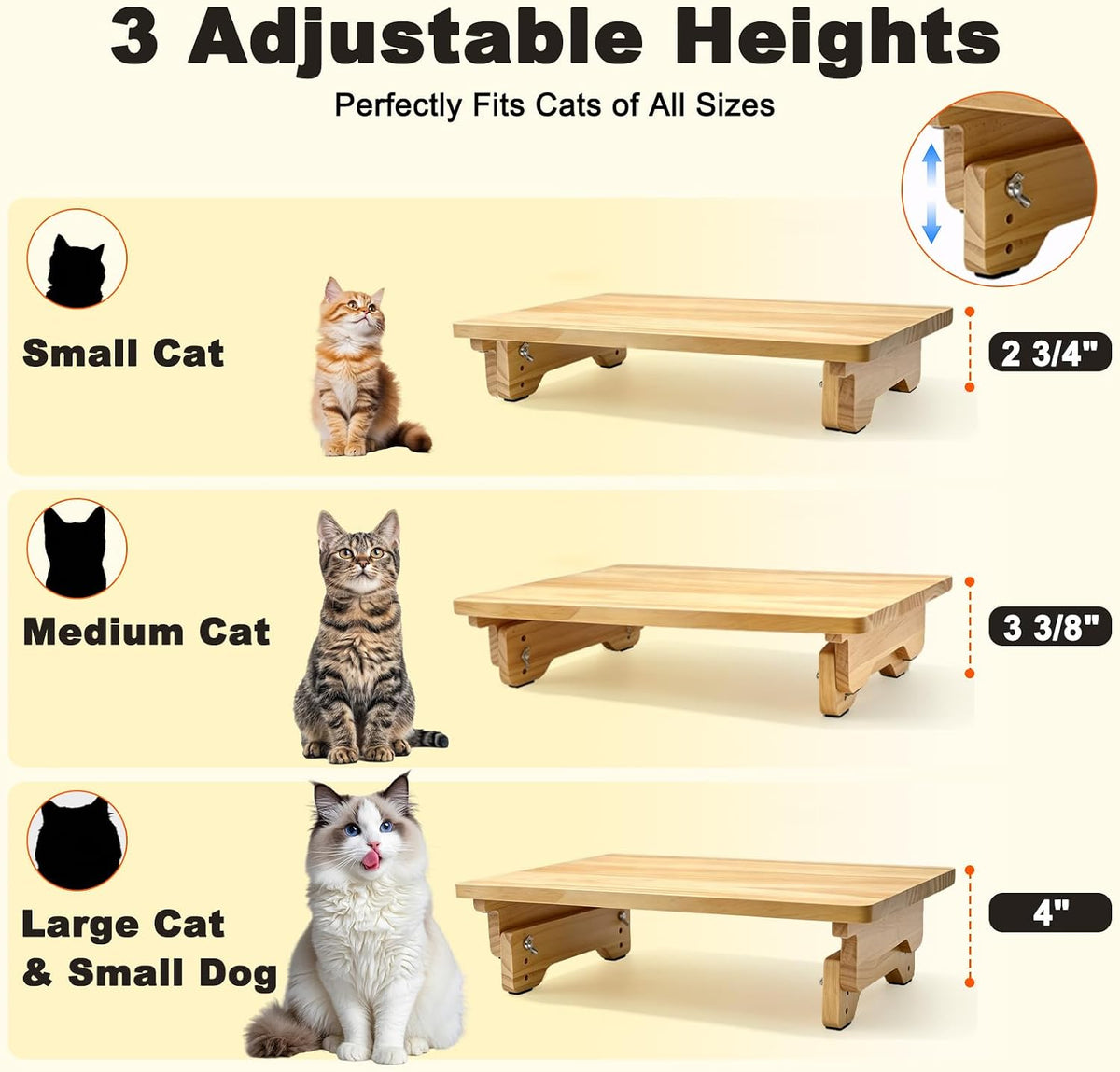 SZEE Adjustable Cat Food Stand, Elevated Cat Feeder Stand, 3-Height Setting