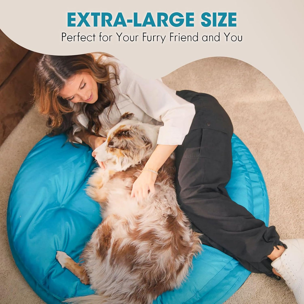 ClevaHome Orthopedic Dog Bed for Large Dogs, 36 inches Dual Layer Water Repellent Round Pet Bed with Washable Cover Nonslip Bottom（Mosaic Blue）