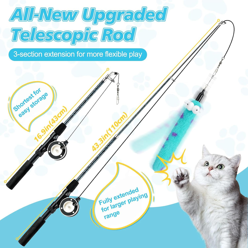 Pawaboo Cat Teaser Wand Toys, Cat Fishing Pole Toy with 3 PCS Feathers