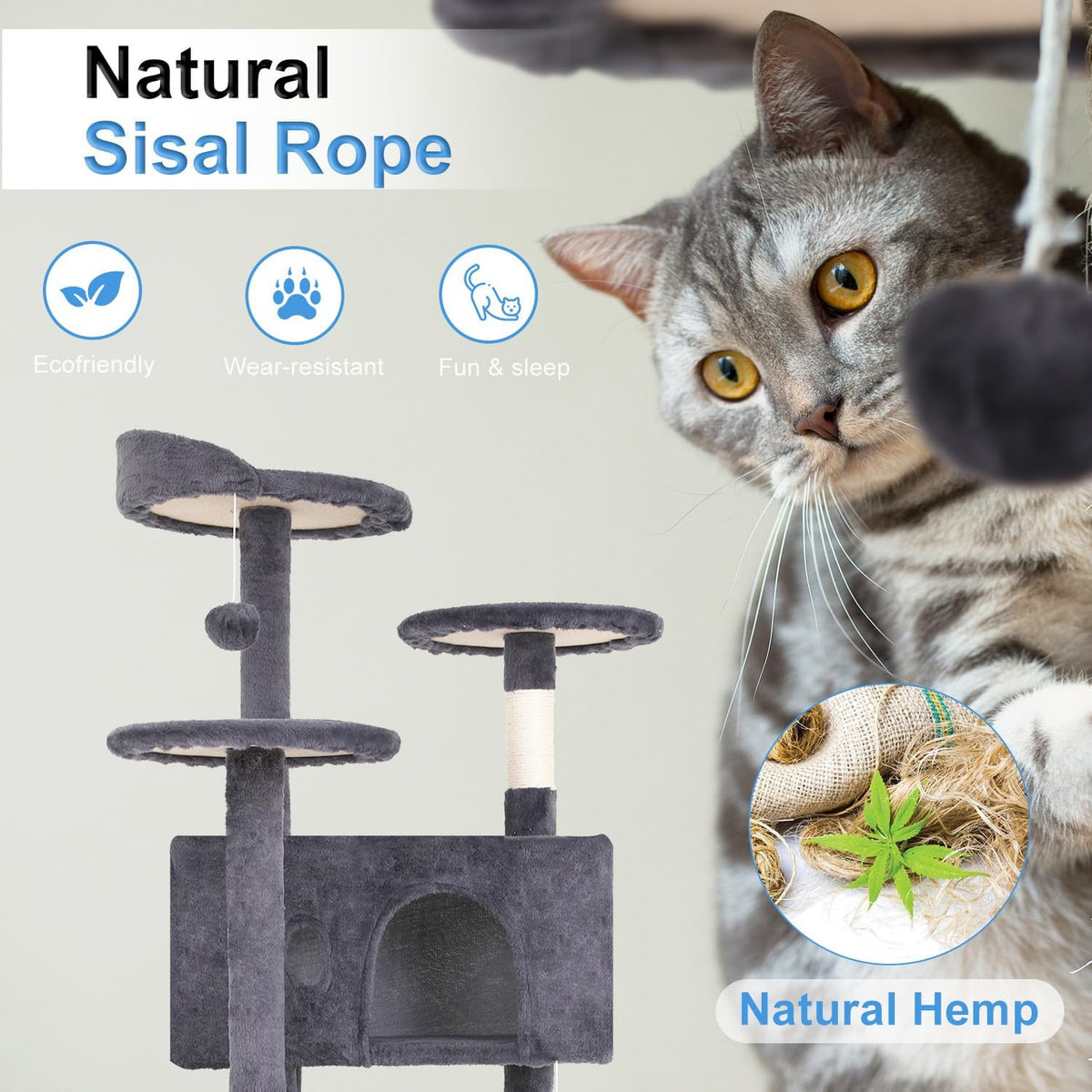 FDW | 54" Cat Tree Tower | Ashy | Multi-Level Indoor Activity Center