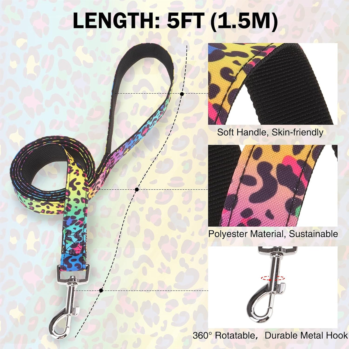 Dog Collar and Leash Set, Adjustable Pet Collars with 5FT Leash
