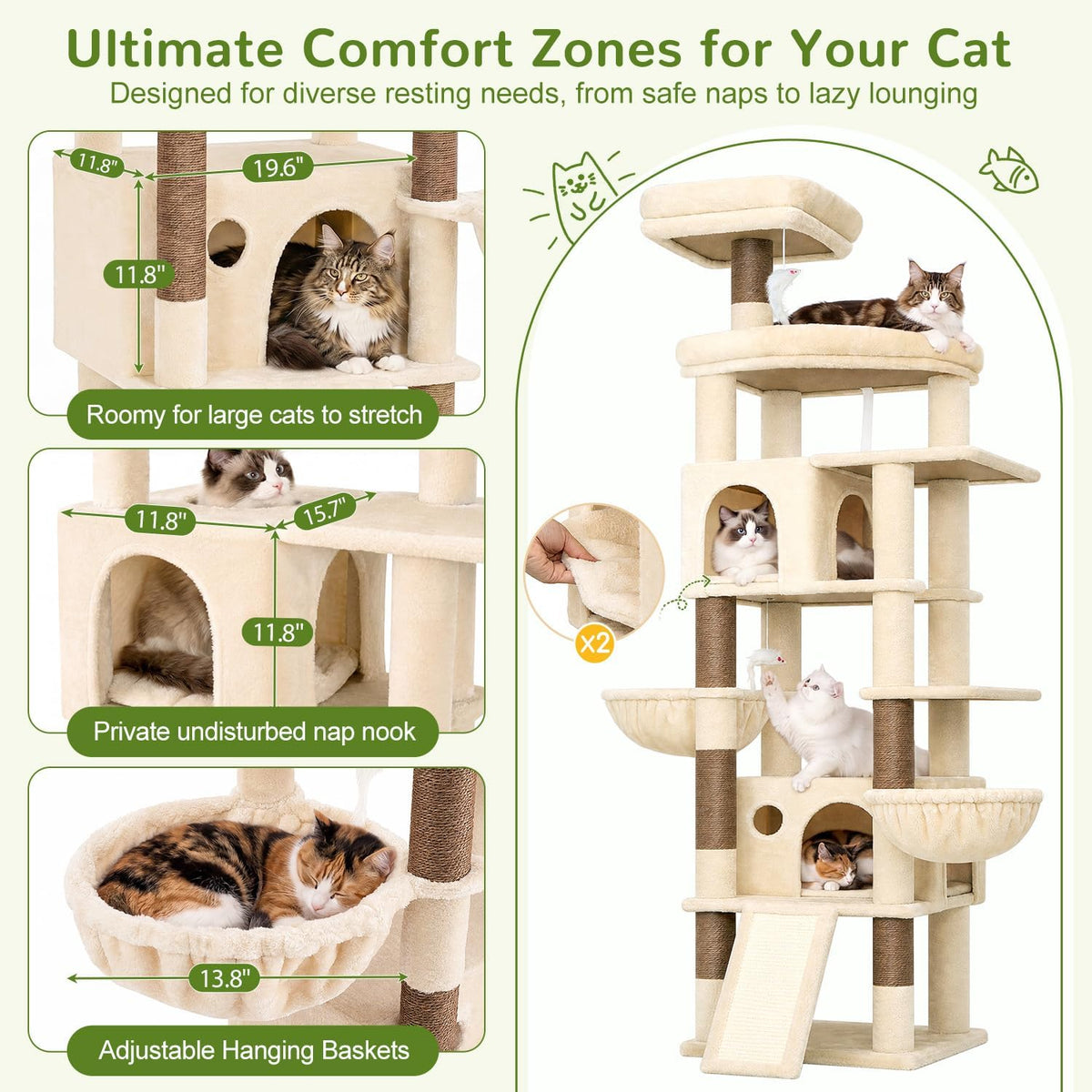 Globlazer 81in Cat Tree for Large Cats, Extra Tall Tower, F81H, Beige