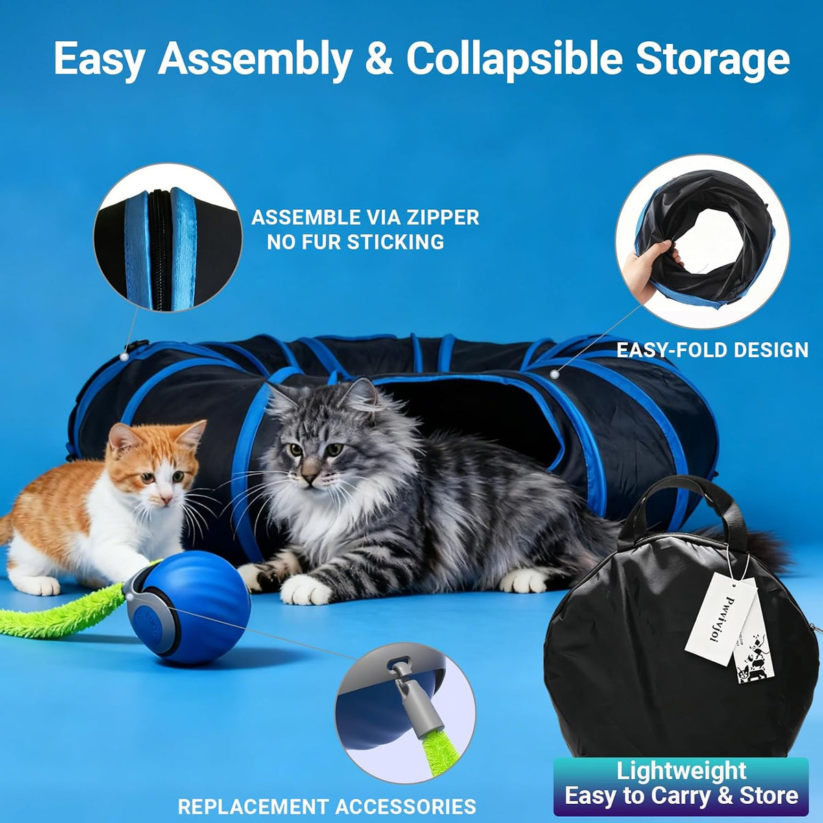 Interactive Cat Toy, Motion-Activated Ball in Round Cat Tunnel