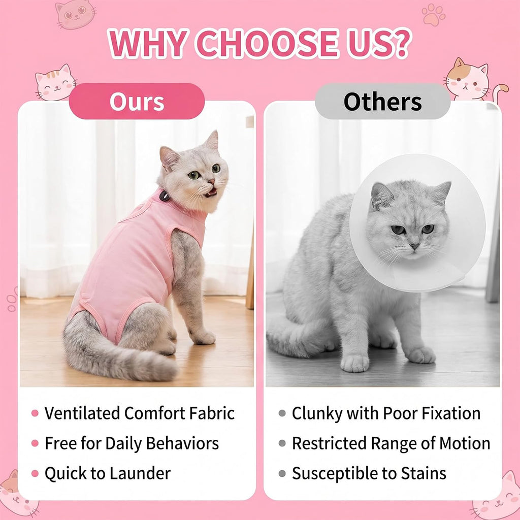 Cat Recovery Suit Female - Breathable Cat Surgery Recovery Suits Cat Onesie Recovery Suit for Cats After Spay Abdominal Wound Skin Care Cone Alternative Machine Washable Fits 2-14 Lbs Cats