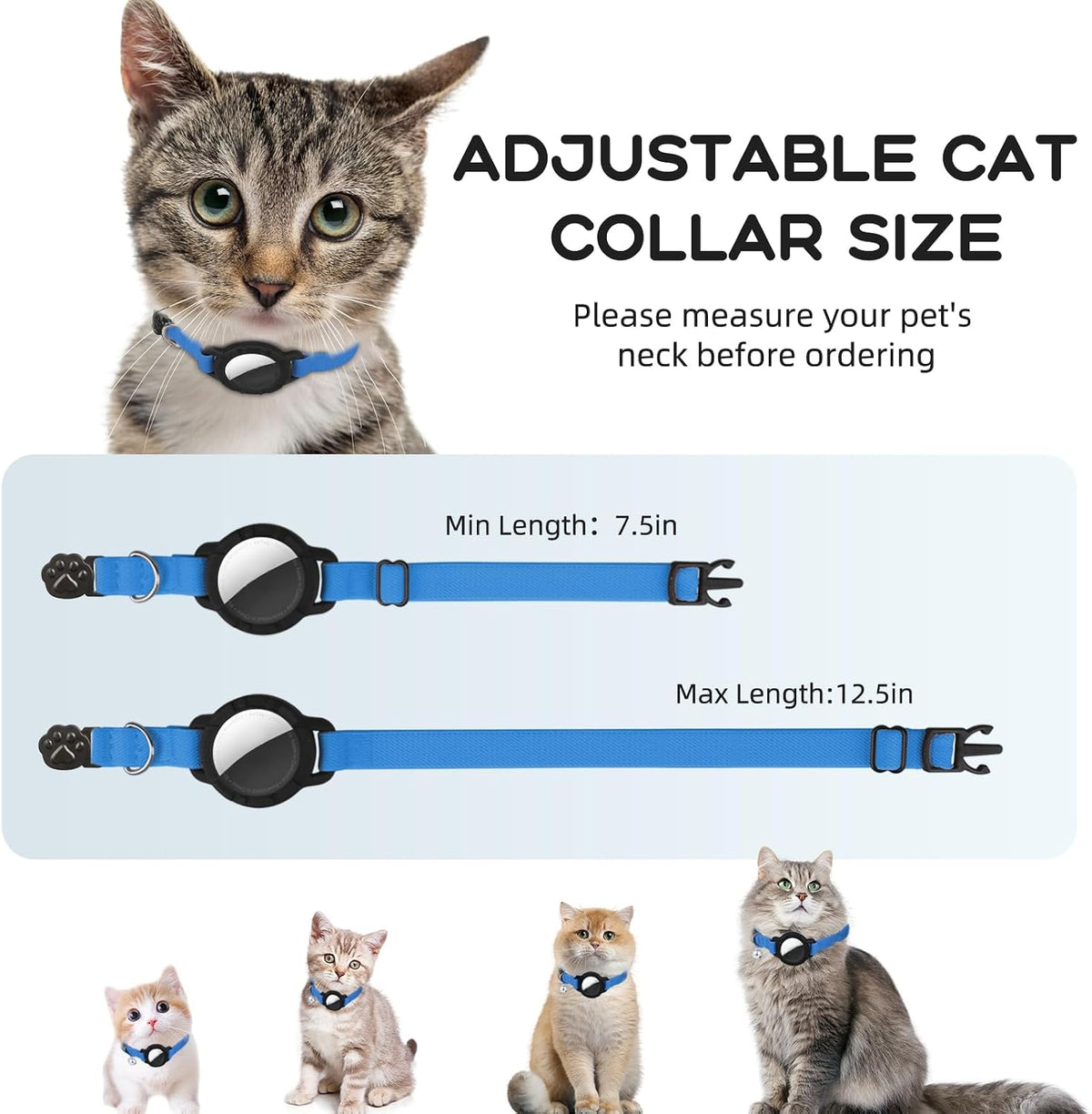 AirTag Cat Collars, Stretchy Collar with AirTag Holder and Bell