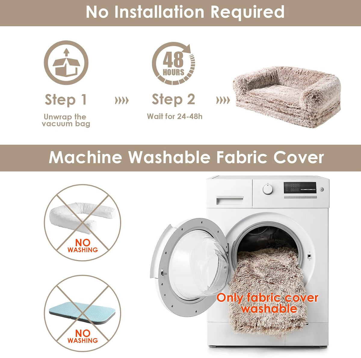 EHEYCIGA Foldable XXL Dog Bed for Large Sized Dog - 54x38x7.5, Faded Brown