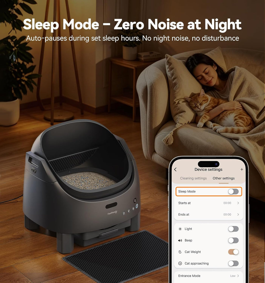 Automatic Litter Box Self Cleaning, FeelNeedy Open-Top Smart Cat Litter Box with App Control, Odor-Control Safety Sensor Design for Multiple Cats, with Waste Bags