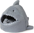 Amazon Basics Shark Shape Cat House for Indoor Cats, Enclosed Design Helps Reduce Anxiety in Nervous Pets, with Washable Cushioned Pillow, 17" x 16" x 14", Grey