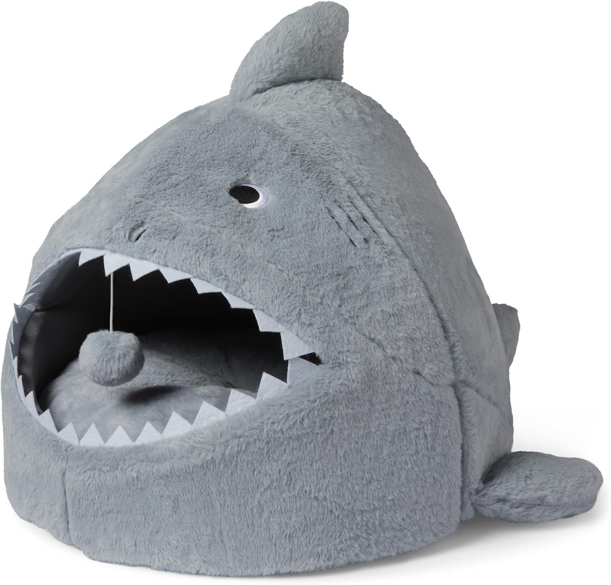 Amazon Basics Shark Shape Cat House for Indoor Cats, Enclosed Design Helps Reduce Anxiety in Nervous Pets, with Washable Cushioned Pillow, 17" x 16" x 14", Grey