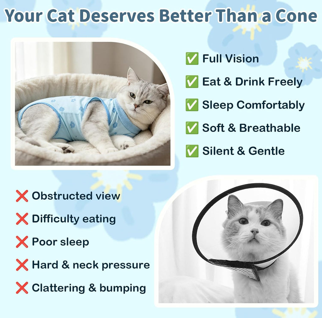 Cat Recovery Suit, Breathable Spay Suit for Female Cat Anti Licking, Blue L