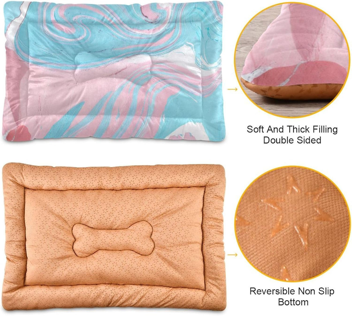 Blueangle Blue-Pink Marble Texture Pet Beds, Soft Dog or Cat Beds Ideal for Dog Crates, Machine Wash & Dryer Friendly (36" x 24")