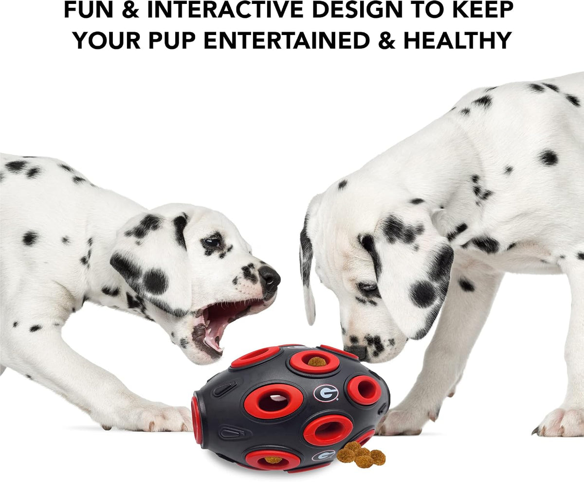 Pets First NCAA Georgia Bulldogs Football Treat Dispensing Toy for Dogs and Cats, Rubber Ball Dog Feeding Toy