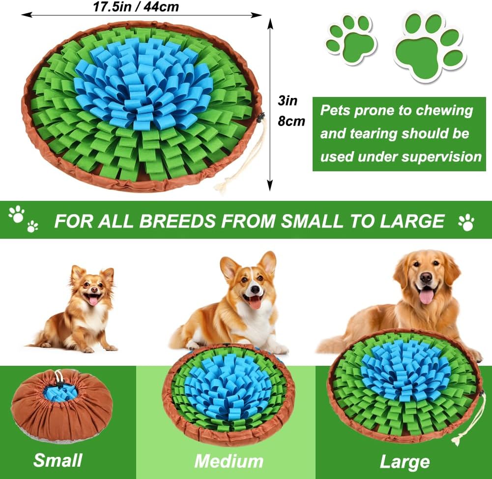 SZEE Snuffle Mat for Dogs, Adjustable Sniffing Mat for Smell Training and Slow Eating, Dog Snuffle Pad for Mental Stimulation and Enrichment, Interactive Toys for Pets (Blue and Green)