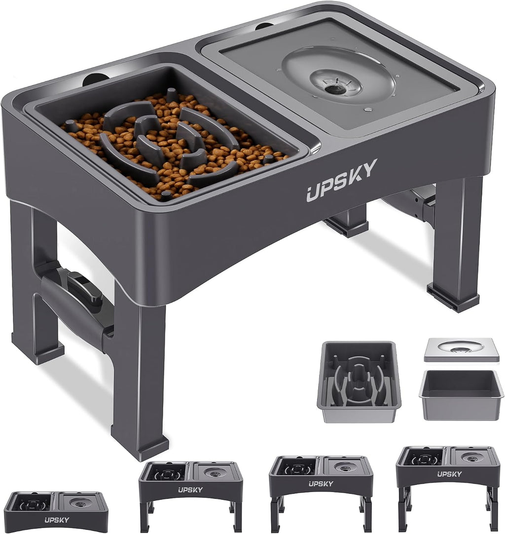 UPSKY 2-in-1 Elevated Dog Bowls Set with 4 Height Adjustable Stand, Gray