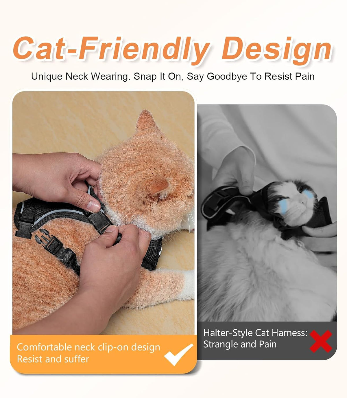 Halypet Cat Harness and Leash Set [ MAX Safety Third Generation ] Escape Proof Soft Adjustable Cat Leash Breathable Comfortable Vest Easy to Wear Kitten Harness for Outdoor Walking Black Small