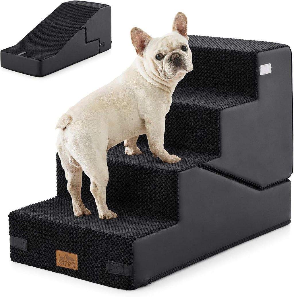COZY KISS Dog Stairs for Small Dog, 18.9" H, 4 Step pet Step for Bed, Black