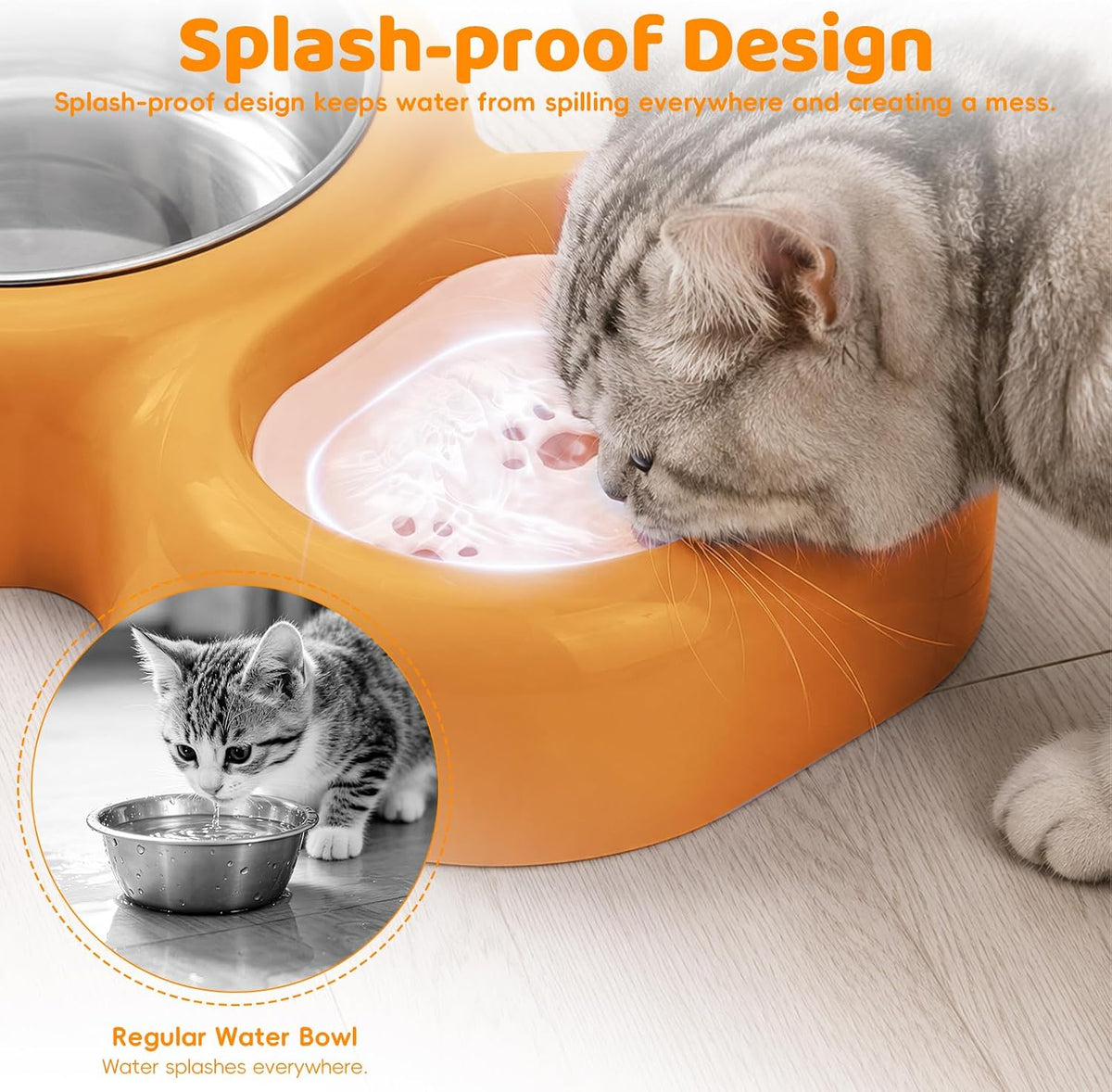 2-in-1 Dog Cat Bowl, Cat Food and Water Bowl Set, Orange