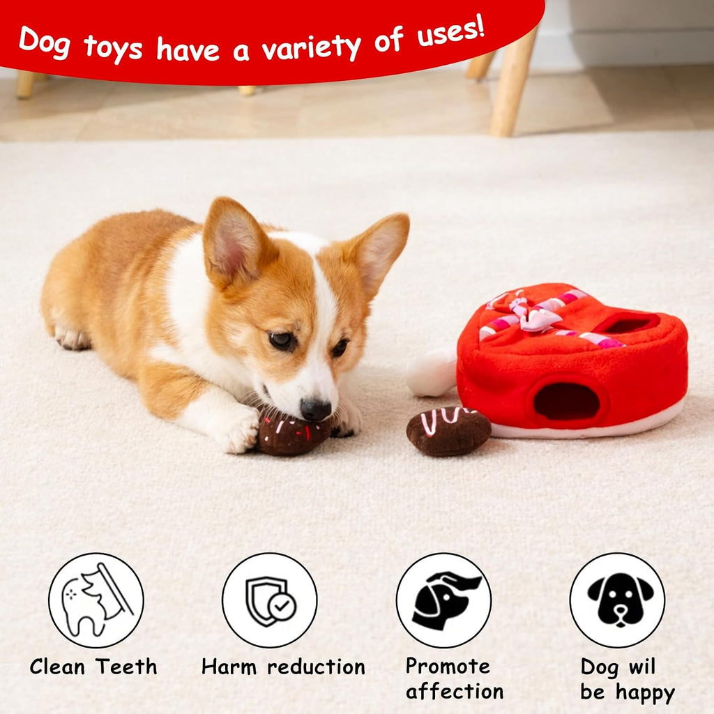 Hollypet Squeaky Hide and Seek Dog Toys for Small and Medium, Chocolate | Interactive Plush Stuffed Dog Squeak Toys for Small Medium Sized Dogs and Non-Aggressive Chewers, Puppy Teeth Clean Chew Toys