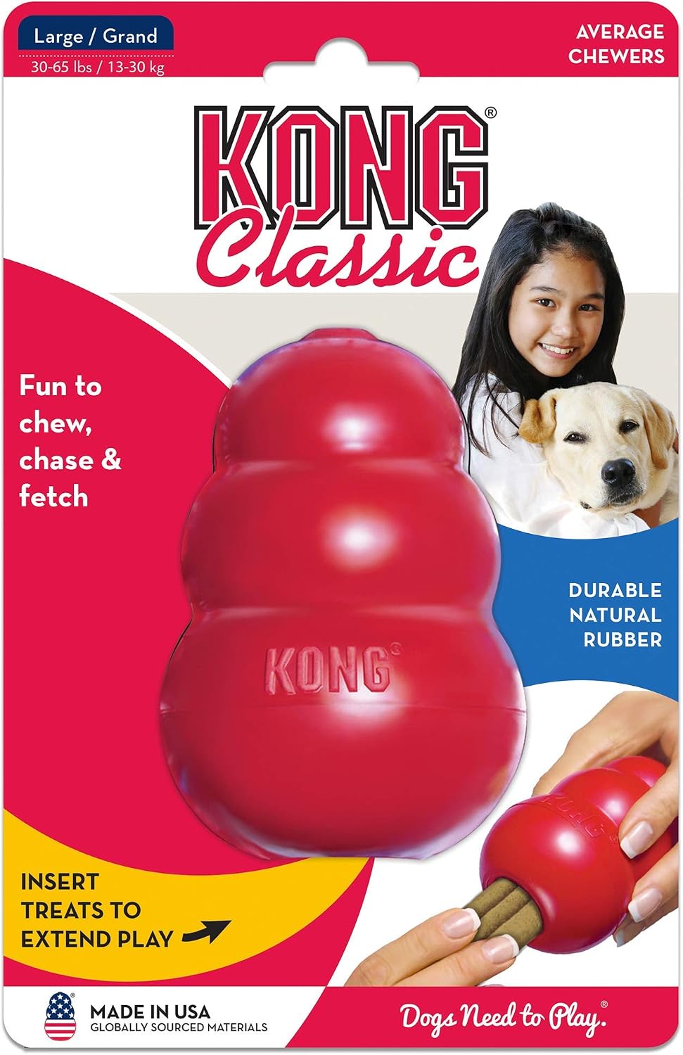 KONG Classic Stuffable Dog Toy, Natural Rubber, for Large Dogs (Pack of 2) | Treat-Filling Fetch & Chew Toy with Erratic Bounce, Made from KONG Durable Natural Rubber for Extended Playtime