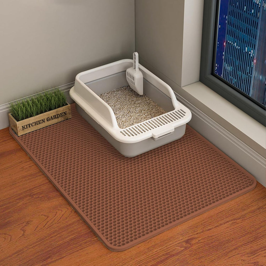 Cat Litter Mat, Double Layer Cat Litter Box Mat (30x22 Inch, Brown)