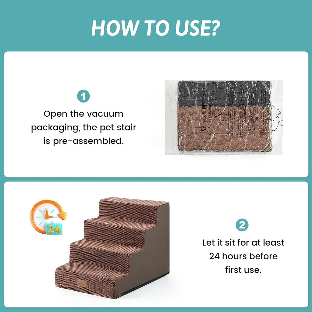 COZY KISS Dog Stairs for Small Dogs, 4 Step Pet Stairs for Beds & Couches