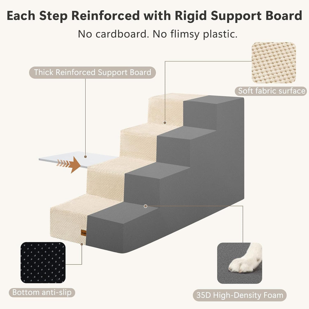 Dog Steps for Large Dogs 24" H, 4-Step 20" Wide Pet Stairs for High Beds