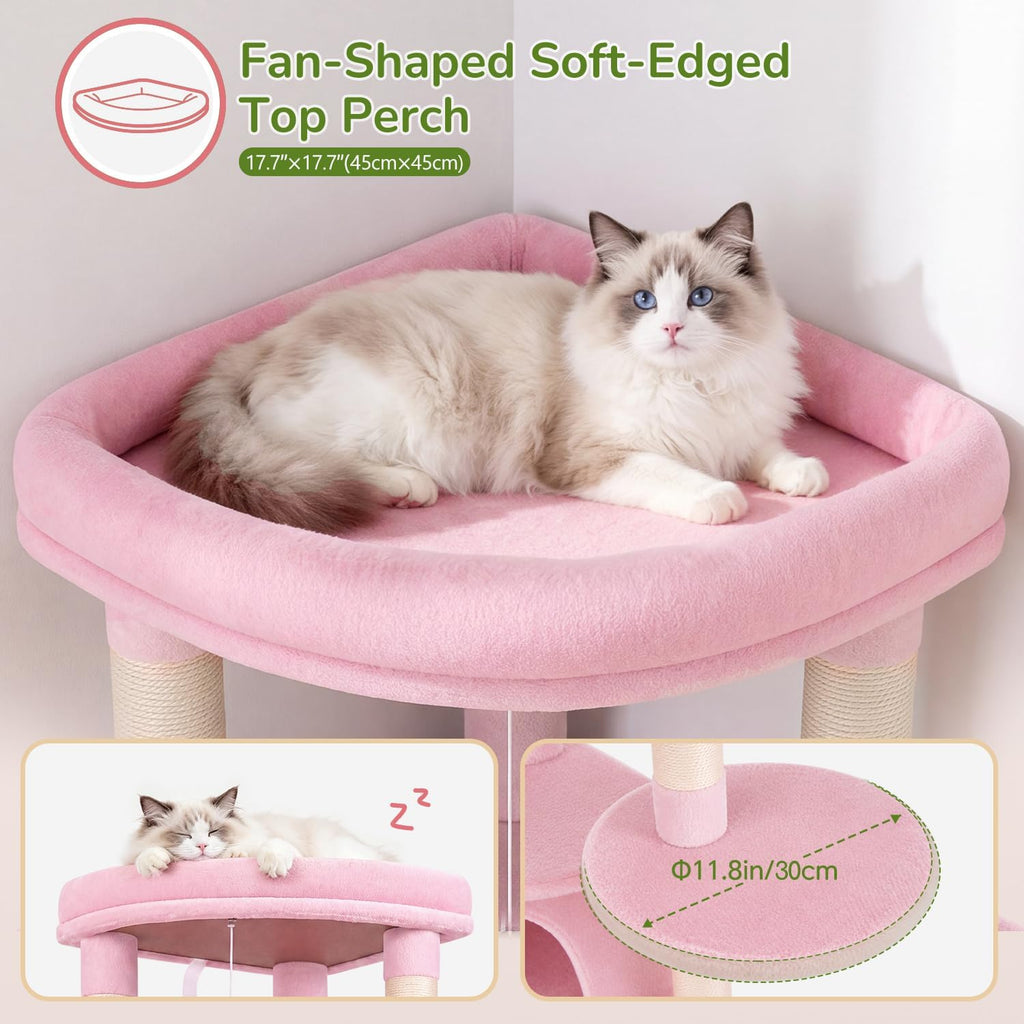 Globlazer Pink Corner Cat Tree Tower with Scratching Post, C51, Pink