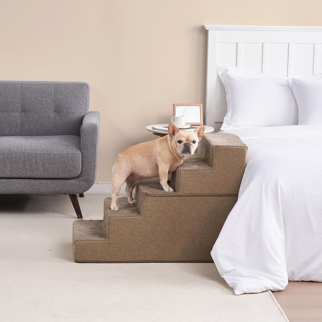 EHEYCIGA Dog Stairs for High Bed 25" H, Extra Wide Dog 5-Step, Camel