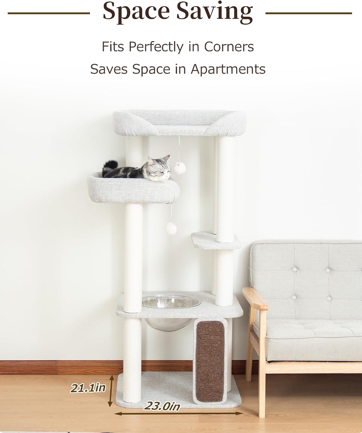 53" Cat Tree Tower for Large Cats, Large Perch & Sisal Board