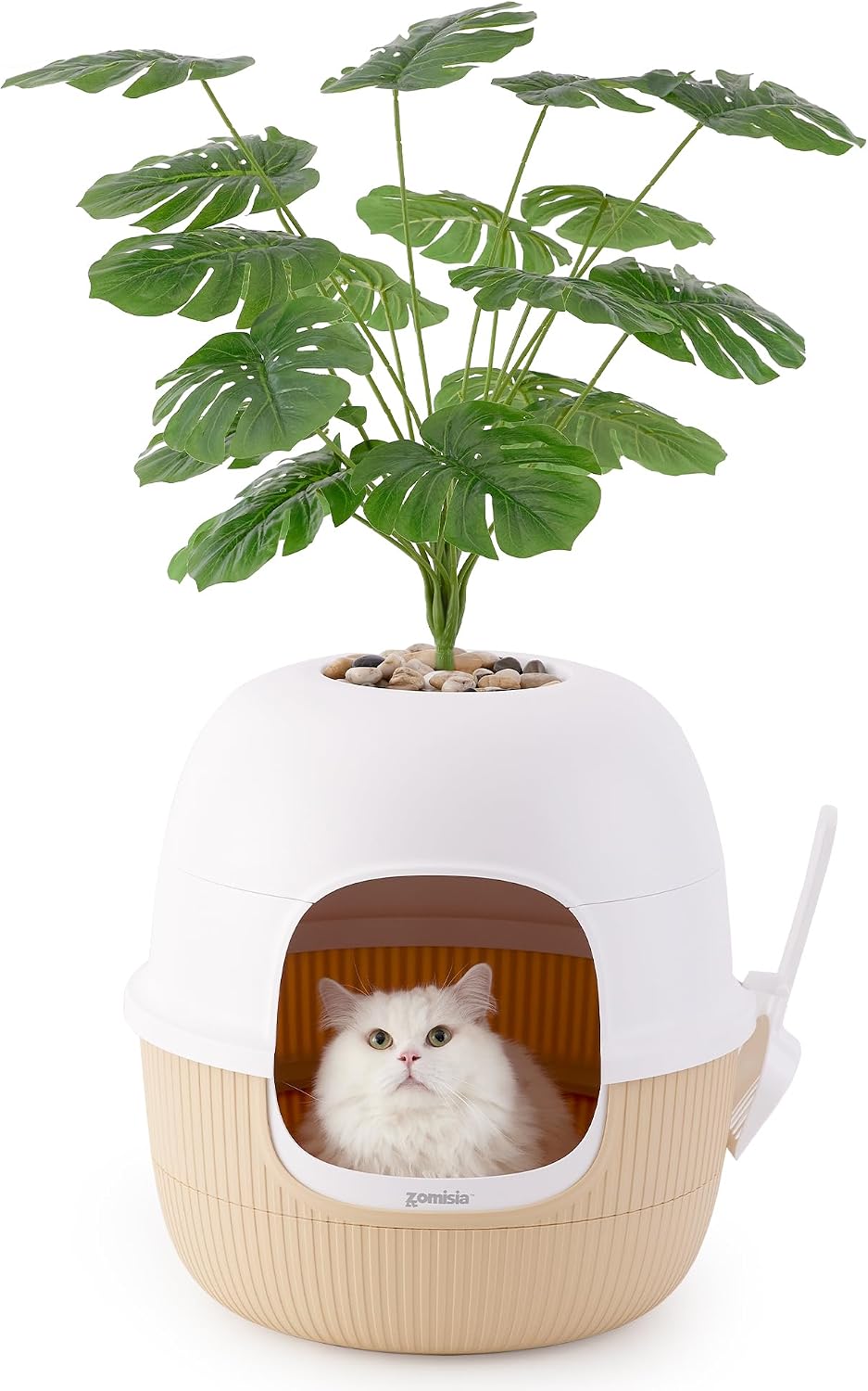 ZOMISIA Hidden Cat Litter Box Enclosure with Faux Plant and Odor Control