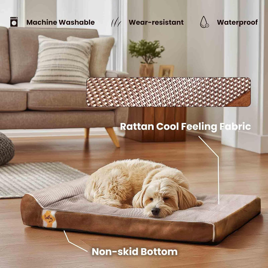 Laifug Orthopedic Dog Bed, Brown 34''x22''x5.5'', Memory Foam