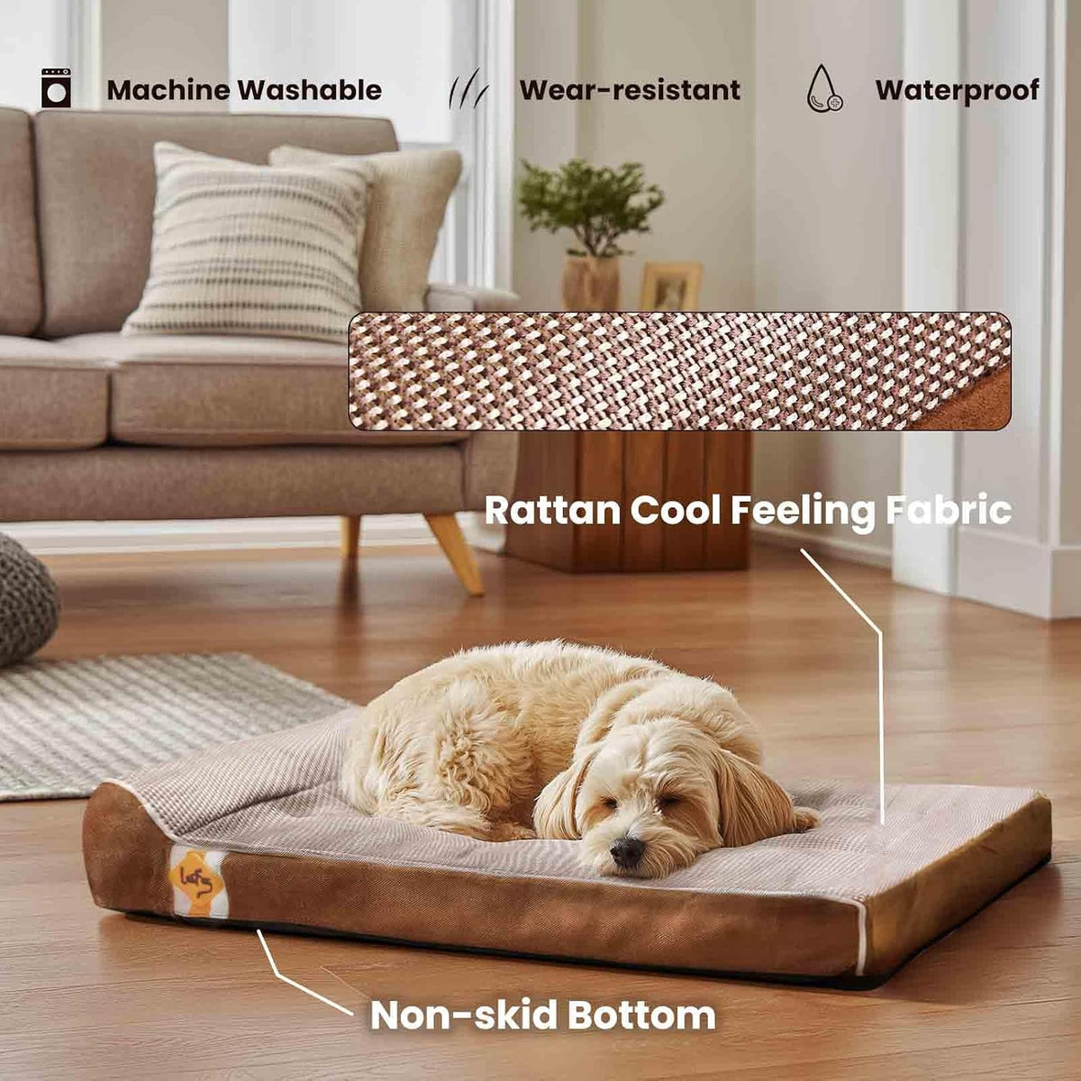 Laifug Orthopedic Dog Bed, Brown 34''x22''x5.5'', Memory Foam
