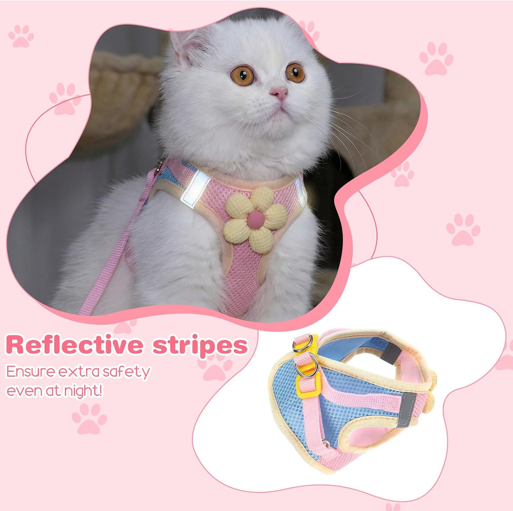 Flower Cat Harness and Leash Set for Walking, 10.2-11.8in