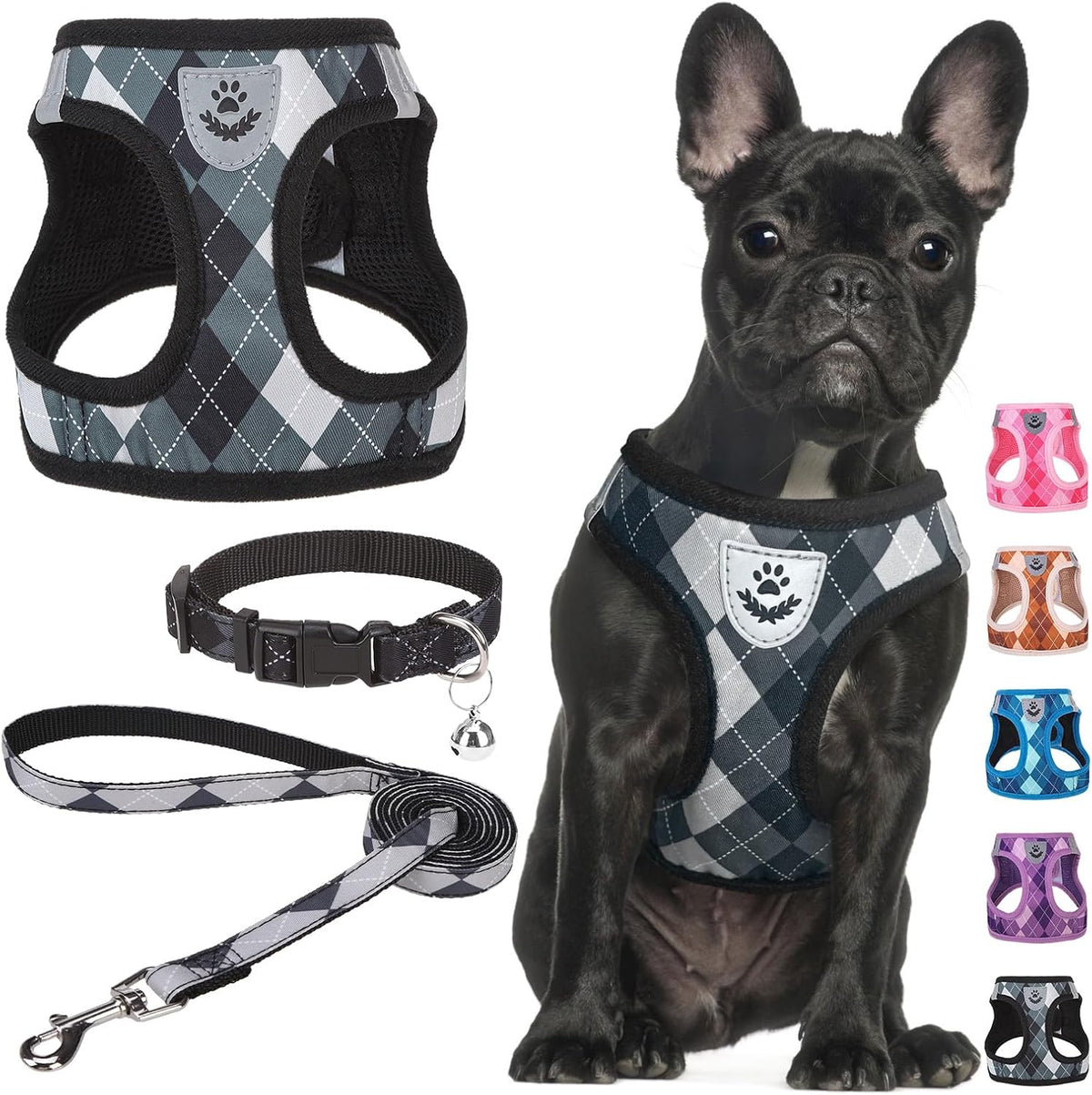 SCENEREAL Small Dog Harness Collar and Leash Set, No Pull Puppy Harness