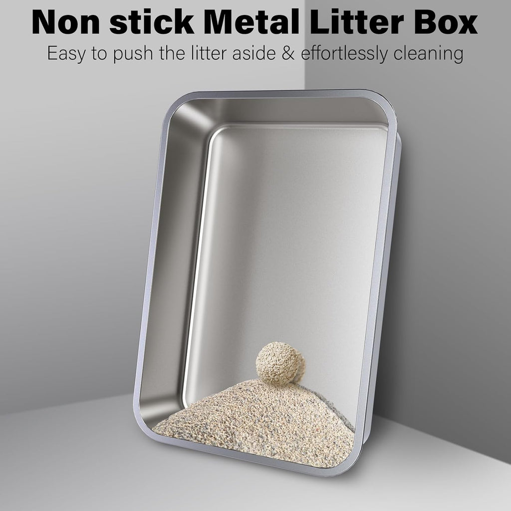Stainless Steel Litter Box with Lid XXXXL,Metal Cat Litter Box | 3IN1 High Sides Covered for Big/Multiple Cats,Indoor,1-Mat and 1-Scoop,Easy to Clean, No Odor,Anti-Urine Leakage