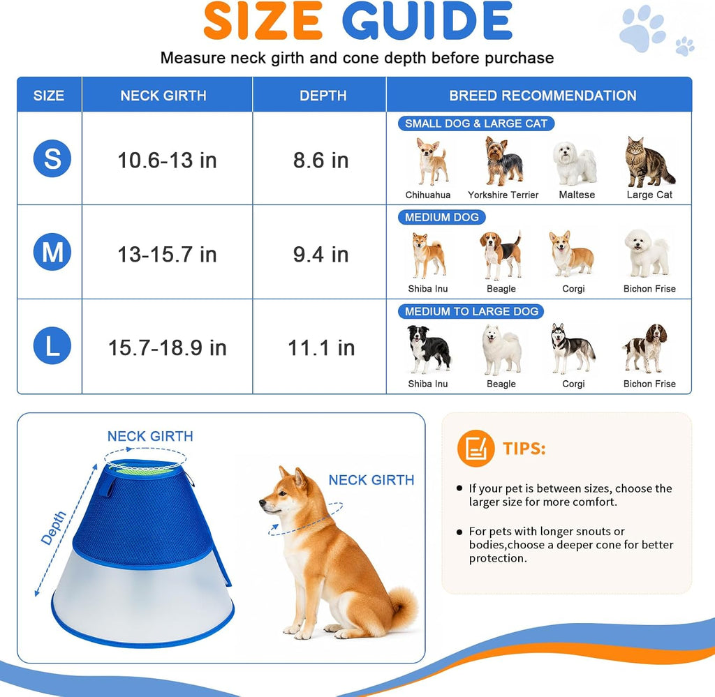 Soft Dog Cone Collar for Medium Dogs, Adjustable Recovery Collar to Stop Licking, Comfortable E-Collar Alternative After Surgery, M