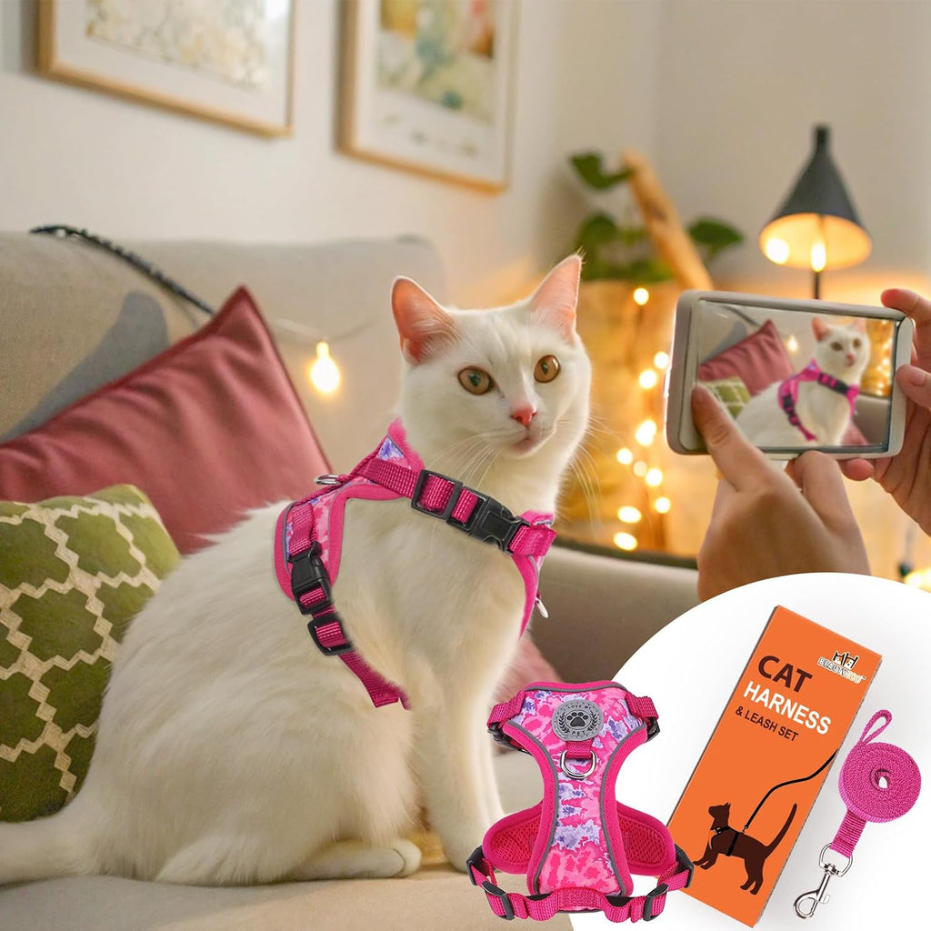 BEAUTYZOO Cat Harness and Leash,Escape Proof Easy-On Vest w/Neck Buckle, S
