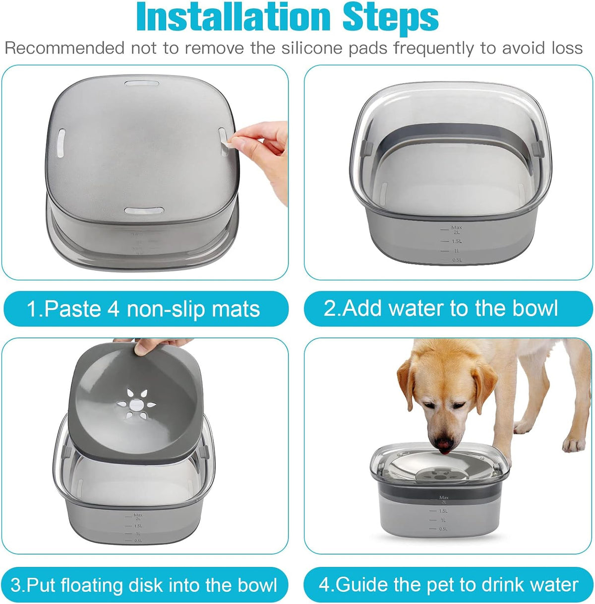 UPSKY 70oz Dog Water Bowl, No Spill Slow Drinking Feeder for Messy Drinker | Large Capacity, Spill Proof, Prevent Pet Prevents Choking, Anti-Slip, Visible Water Level, Suitable for Travel and Car Trips