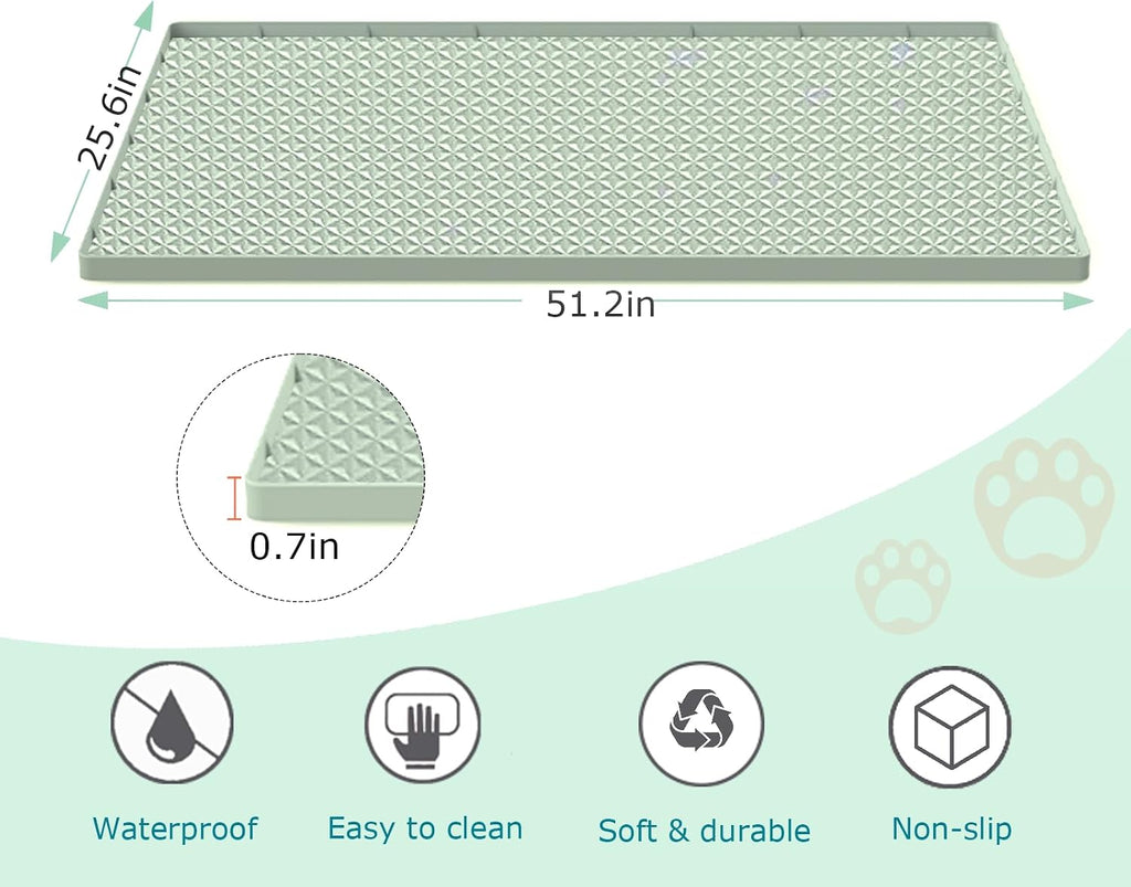 Cat Litter Mat for Litter Box, Silicone Large Cat Litter Trapping Mat - 51.2x25.6 in, Waterproof & Non-Slip, Durable & Easy Clean, Green