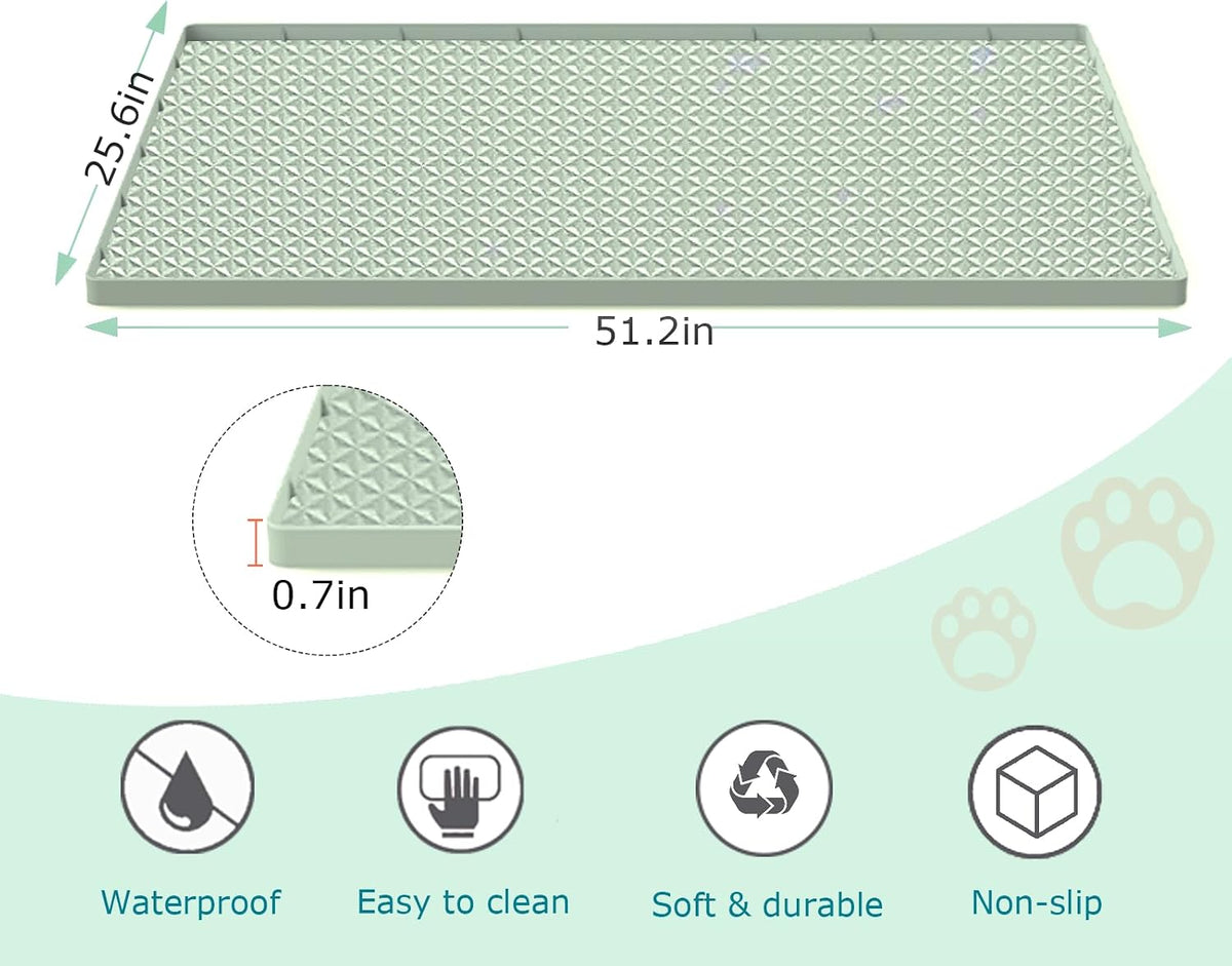 Cat Litter Mat for Litter Box, Silicone Large Cat Litter Trapping Mat - 51.2x25.6 in, Waterproof & Non-Slip, Durable & Easy Clean, Green