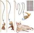 KABB Cat Toys for Indoor Cats, 3pcs 16 Inch Natural Wood Cat Teaser Wand Toy with Teaser Refills for Cat Kitten Having Fun Exerciser Playing, Bonus 5pcs Catnip Sticks for Cat Teeth Cleaning